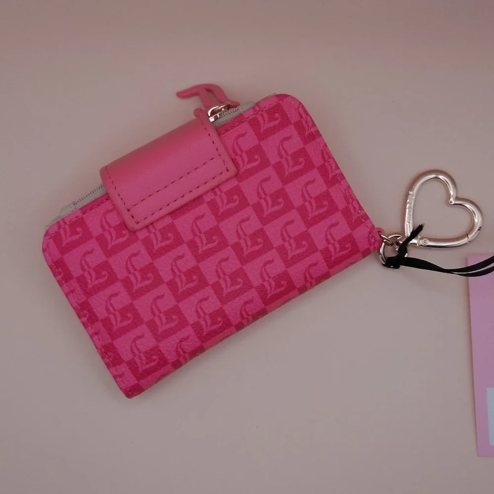 Juicy Couture Pink Lemonade Monogram Tab Card Wallet Y2K Heart Clip Keyring NEW